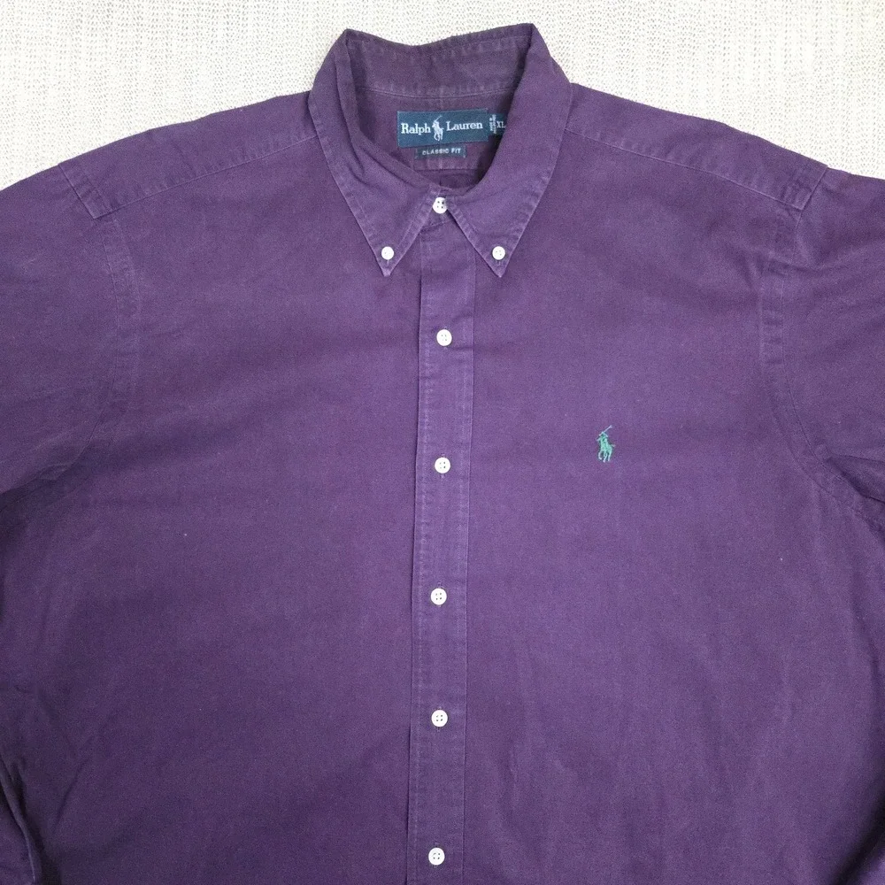 Vintage Polo Ralph Lauren Shirt Mens XL Purple Long Sleeve Button Up Blue Pony